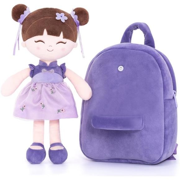 Cute Kids Backpack Toddler Backpack With Attachable Plush Asian Girl Doll - Picture 2 of 5